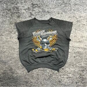Harley Davidson Crewneck Sweatshirt Medium Gray Sleeveless Cutoff Distressed